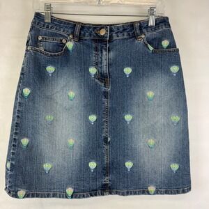 Lilly‎ Pulitzer White Label Denim Skirt Blue Hot Air Balloon Print Size 6 Y2K